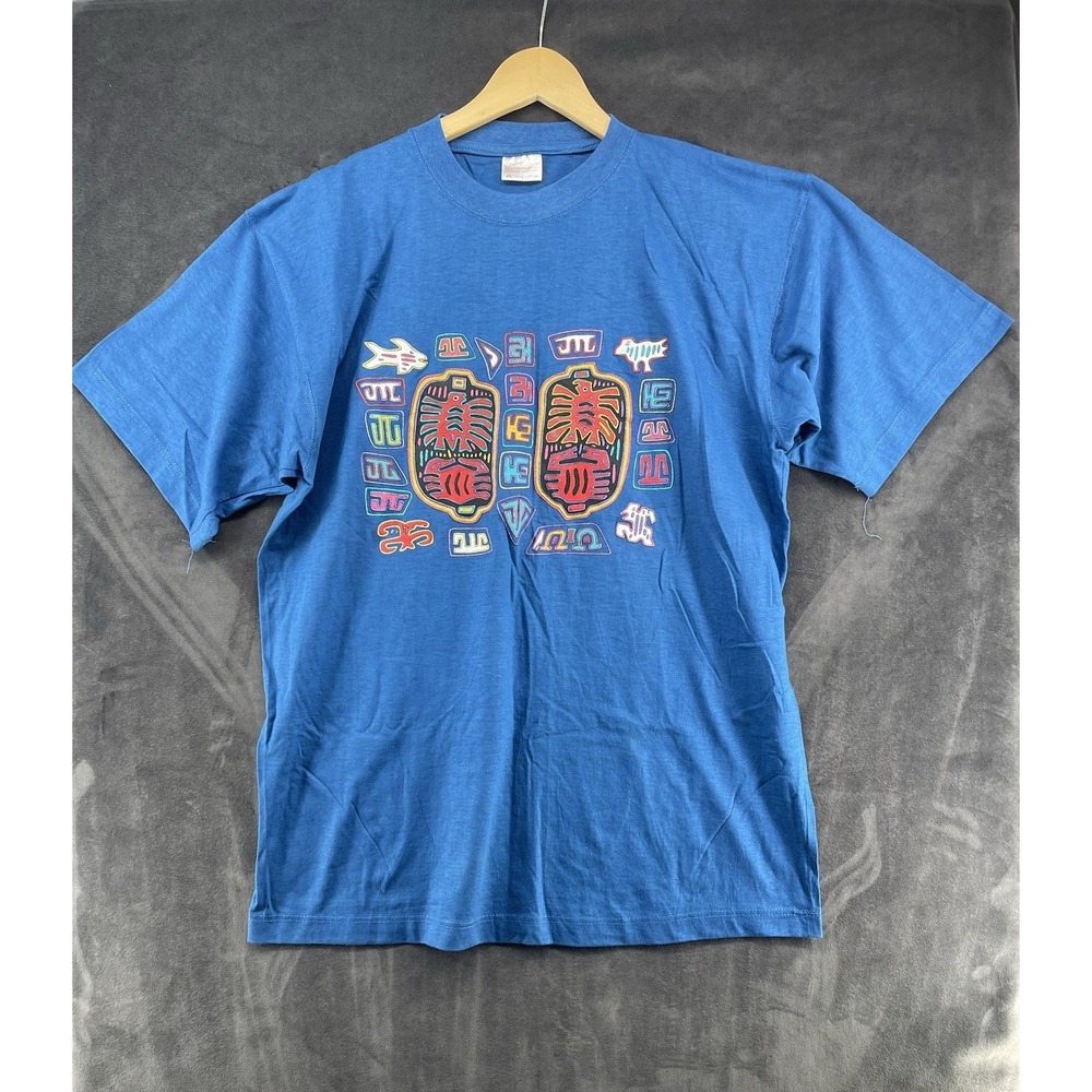 Vintage Milkway Graphic T Shirt Men's XL Blue Abstract Tribal Art‎ Single Stitch